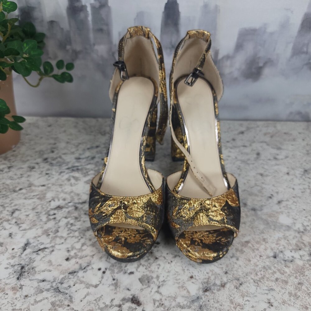 Jessica Simpson Gold Foil and Black Heels